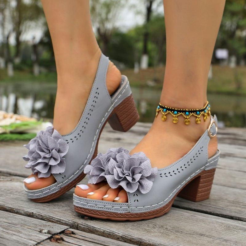 Vintage Fashion Heels - Vintage Bloem Decoratie Peeptoe Sandalen Dames