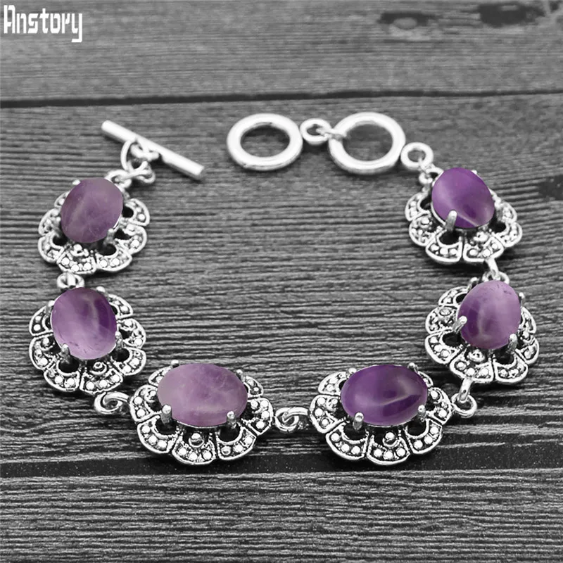 Vintage Fashion Look - Ovale Amethist Armband Bloem Plum Ontwerp