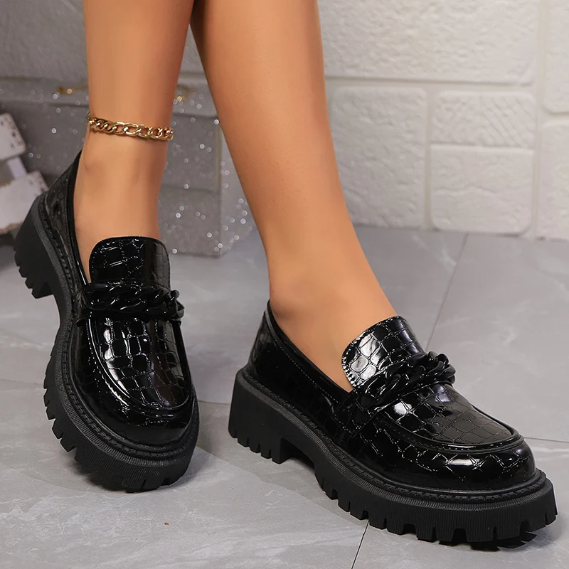 Vintage Fashion Heels - Platform Chunky Vierkante Hak Loafers Vrouwen