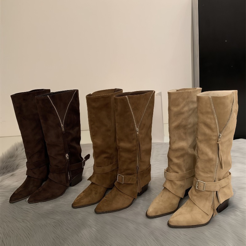 Vintage Fashion Heels - Dameslaarzen Vintage suède leer Casual lange