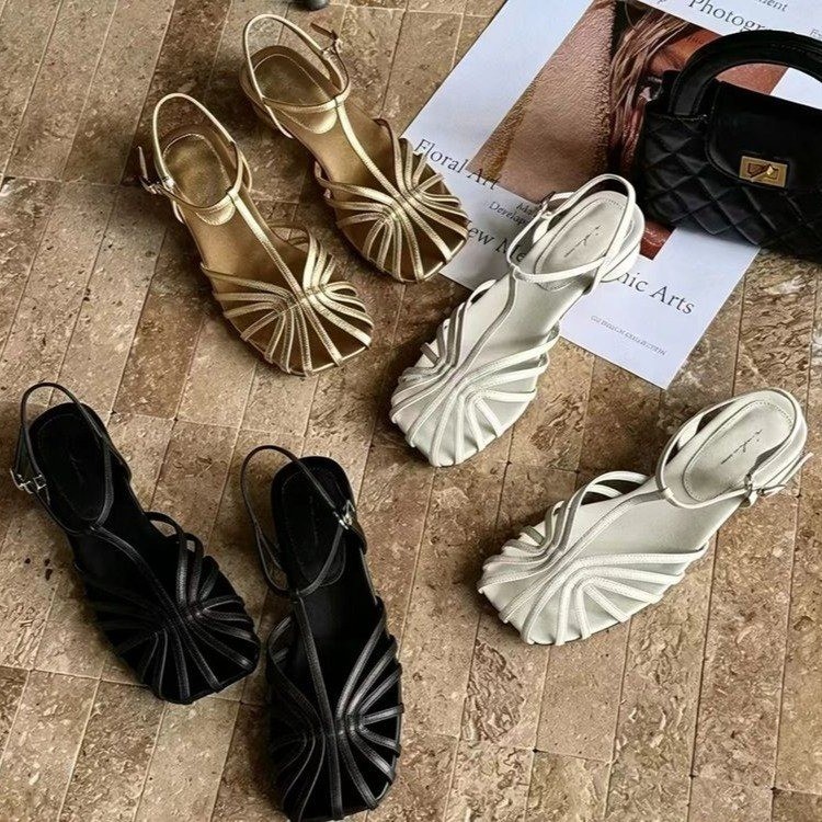 Franse vintage geweven teensan - Vintage Fashion Heels recensie en prijs