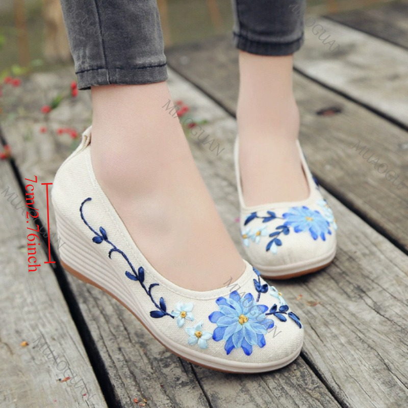 Geborduurde dames comfort wedg - Vintage Fashion Heels recensie en prijs